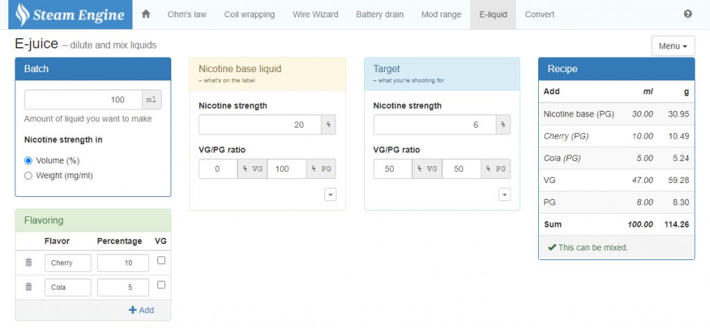 Steam Engine Calculator Example
